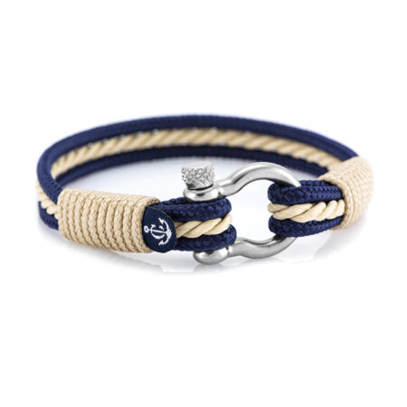 Constantin Nautics Bracelet marin, Homme, Femme, Fait main en cordage, Fermeture en acier, Beige Bleu Marine, CNB #4011