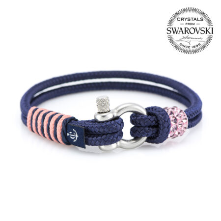 Bracelet Marin Cordage Bleu Marine, Fait Main, Petite Manille, Swarovski BeCharmed CNB #7145